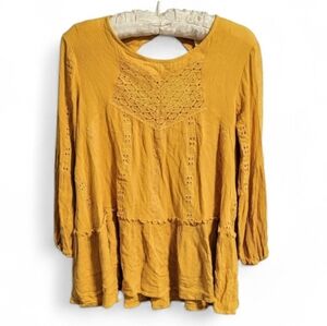 Adiva Boho Hippie Festival Loose Tunic Peasant Sleeve Embroidered Crochet Lace S